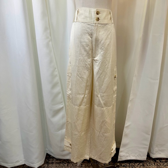 NWT Lauren Ralph Lauren ‘Women’s Shantung Wide-Leg Cargo Pants’ in Winter White - Picture 3 of 16